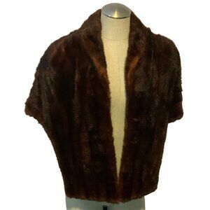 Vintage Dark Brown Mink Fur Stole Shrug Wrap Capelet Elegant Cover-Up Formal Wea